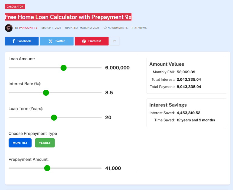Free Home Loan Calculator with Prepayment 9x